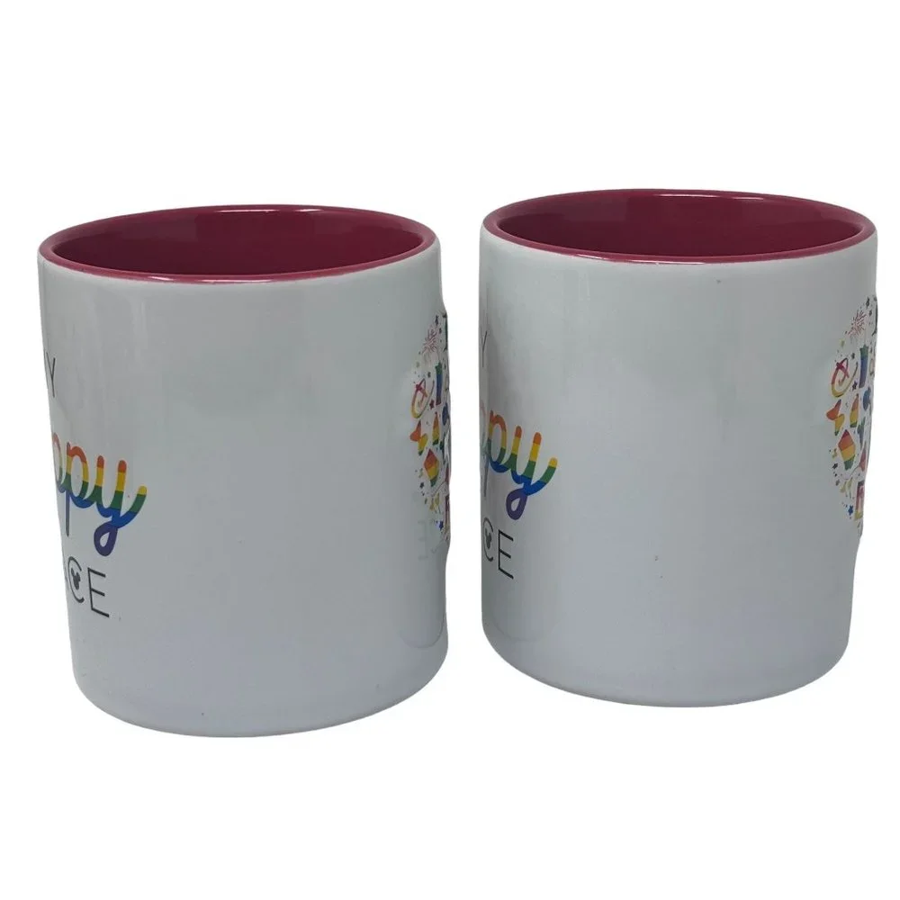 Pair of Disney Parks MY HAPPY PLACE Rainbow Mug Coffee Cup Disneyland 2020 PRIDE